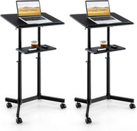 Tangkula Mobile Lectern Podium, Height-Adjustable Rolling Laptop cart with Tilting Top, Storage Tray & Cup Holder