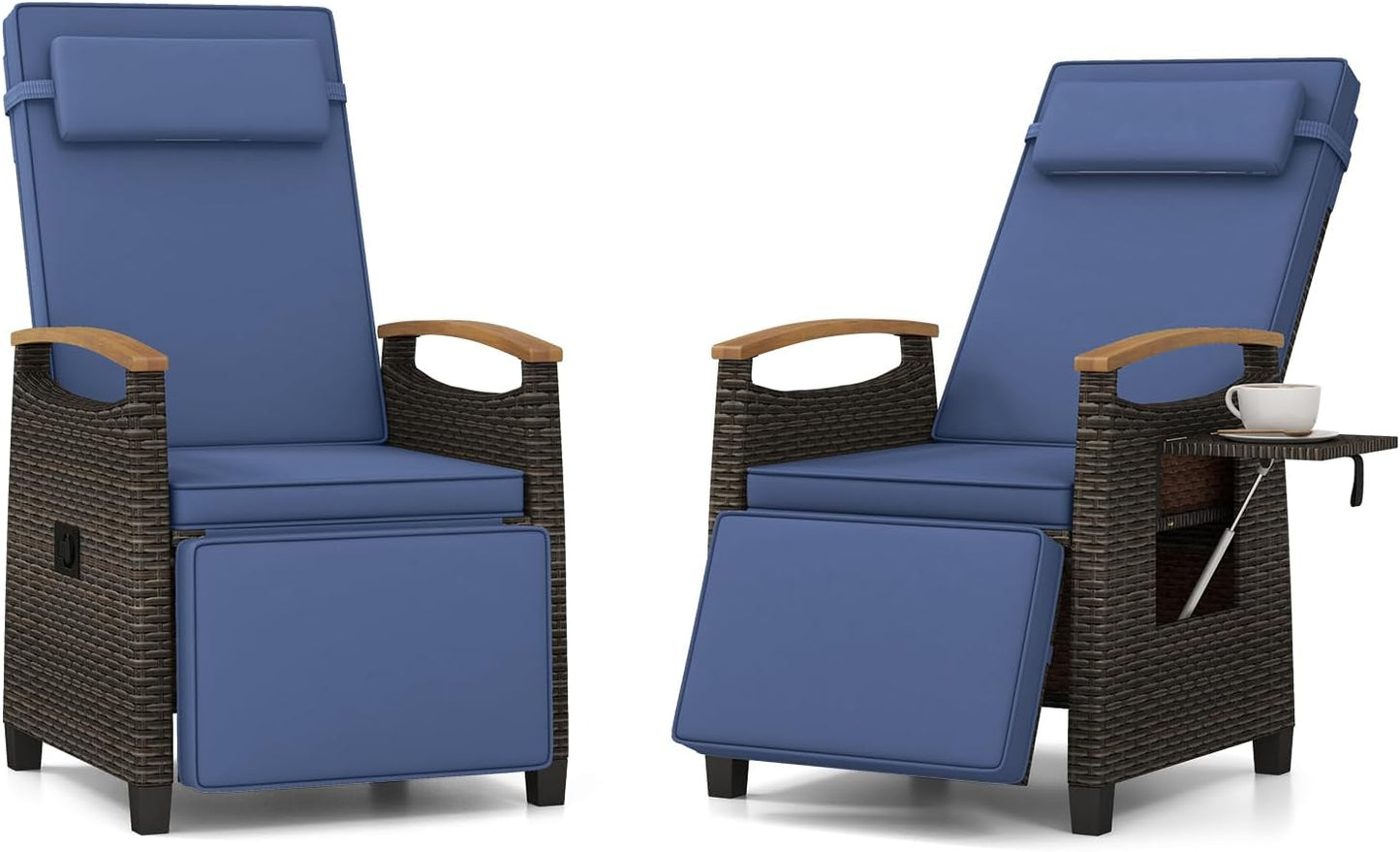Tangkula Patio Wicker Recliner Chair, Rattan Lounge Chair w/Adjustable Backrest & Footrest