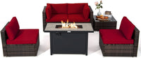 Tangkula 6 Pieces PE Rattan Wicker Sectional Sofa with 42" 60,000 BTU Gas Fire Pit Table