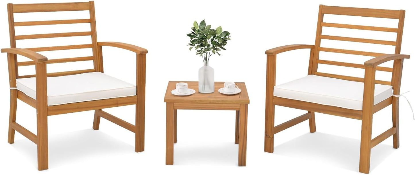 Tangkula 3 Pieces Outdoor Furniture Set, Acacia Wood Conversation Set with Soft Seat Cushions