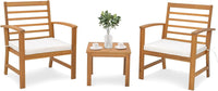 Tangkula 3 Pieces Outdoor Furniture Set, Acacia Wood Conversation Set with Soft Seat Cushions