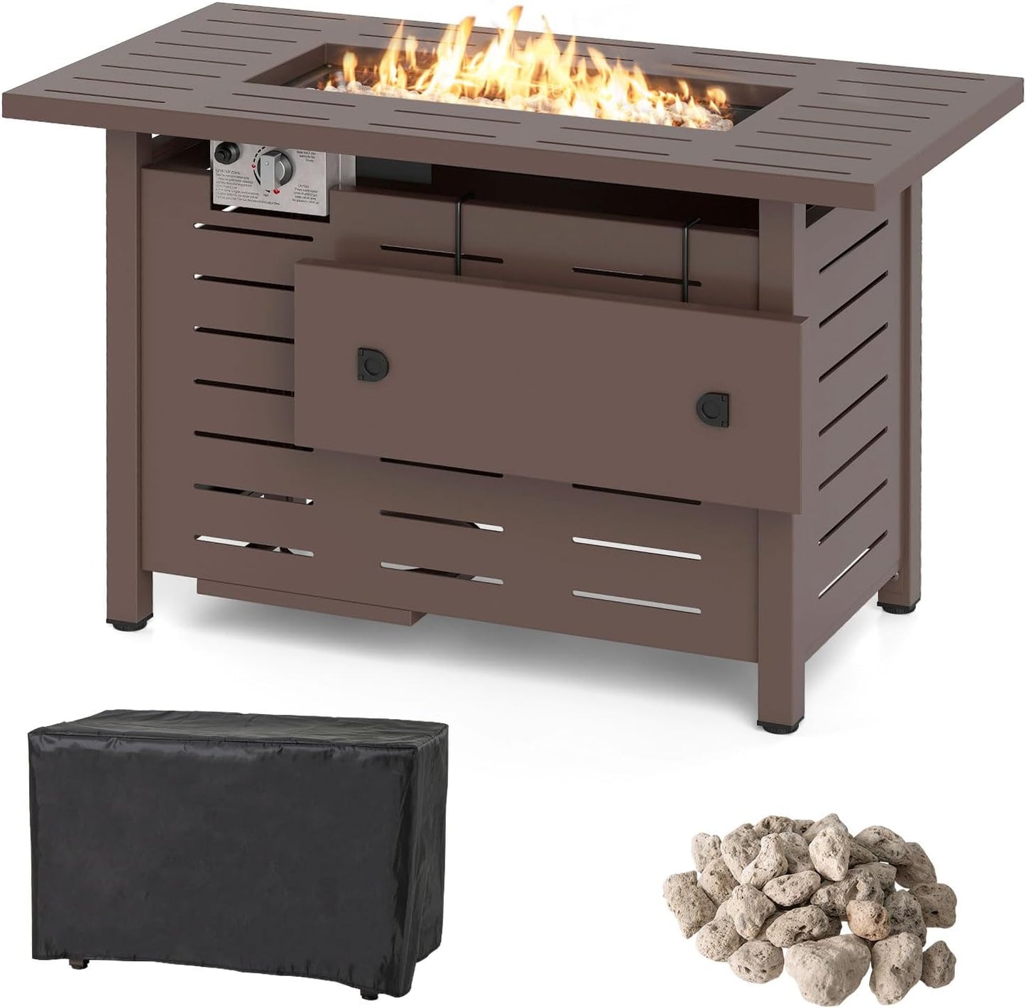 Tangkula 40 Inch Outdoor Propane Fire Pit Rectangle Gas Fire Table with Lava Rocks