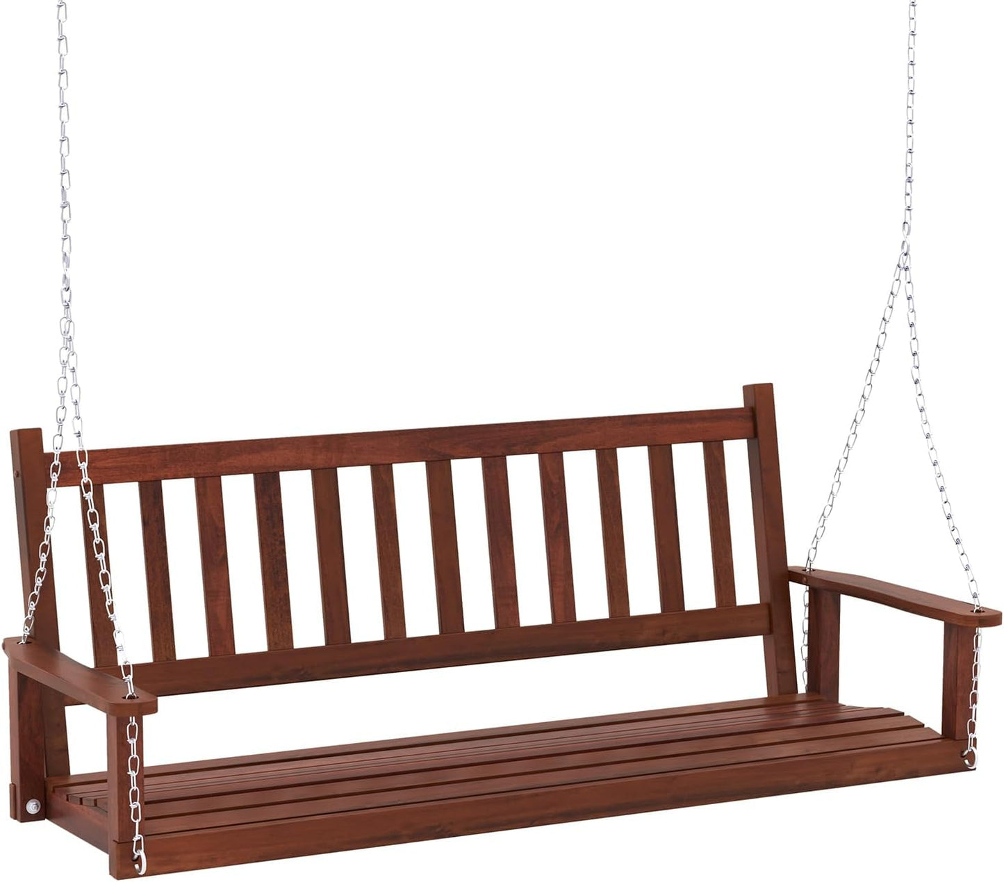 Tangkula 2/3 Person Wooden Porch Swing, Hanging Patio Swing with 2 Adjustable Galvanized Metal Chains