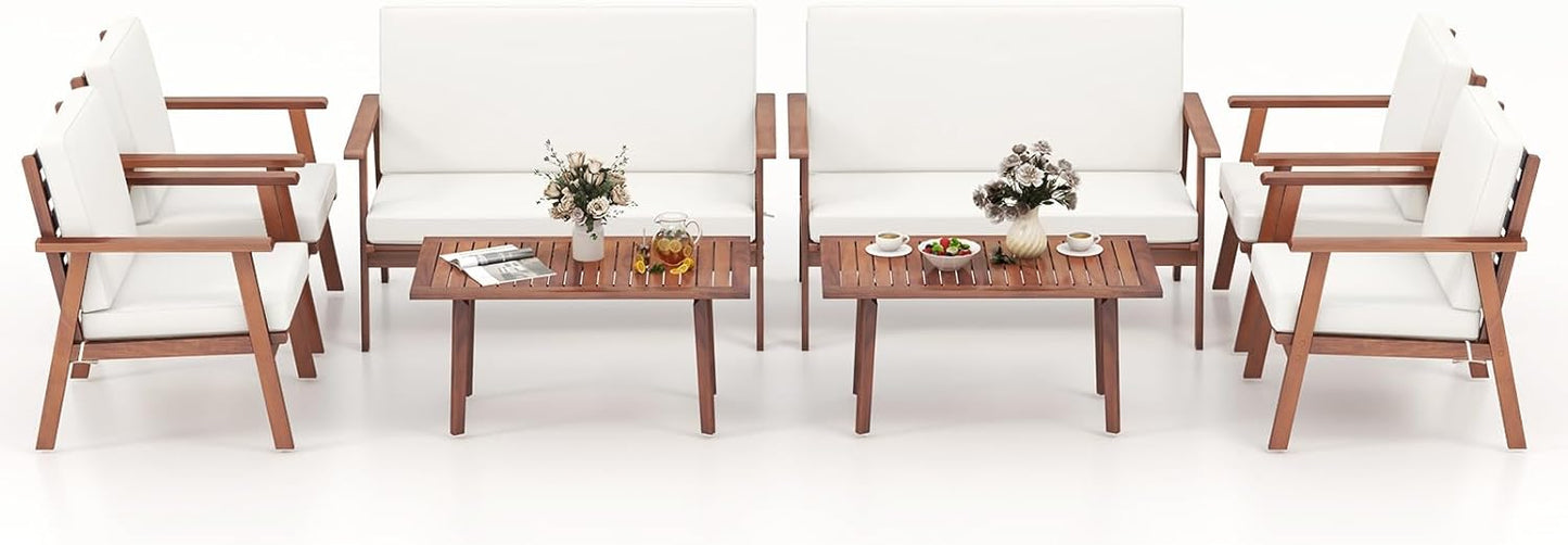 Tangkula 4 Piece Outdoor Conversation Set, Acacia Wood Sofa Set with Soft Seat & Back Cushions