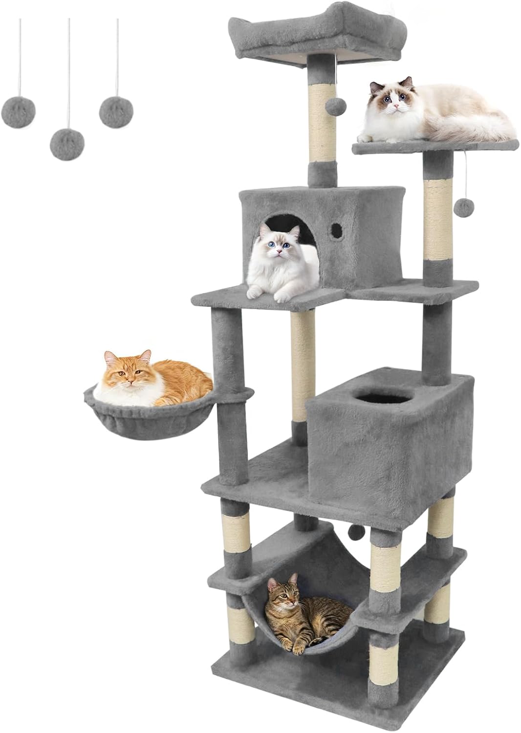 Tangkula Arbre à Chat Multi-Niveaux de 168 cm, Meuble d'Escalade pour Chats d'Intérieur