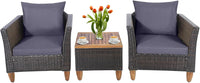 Tangkula 3 Pieces Patio Porch Furniture Set, PE Rattan Wicker Chair Conversation Set with Cushions and Storage Table