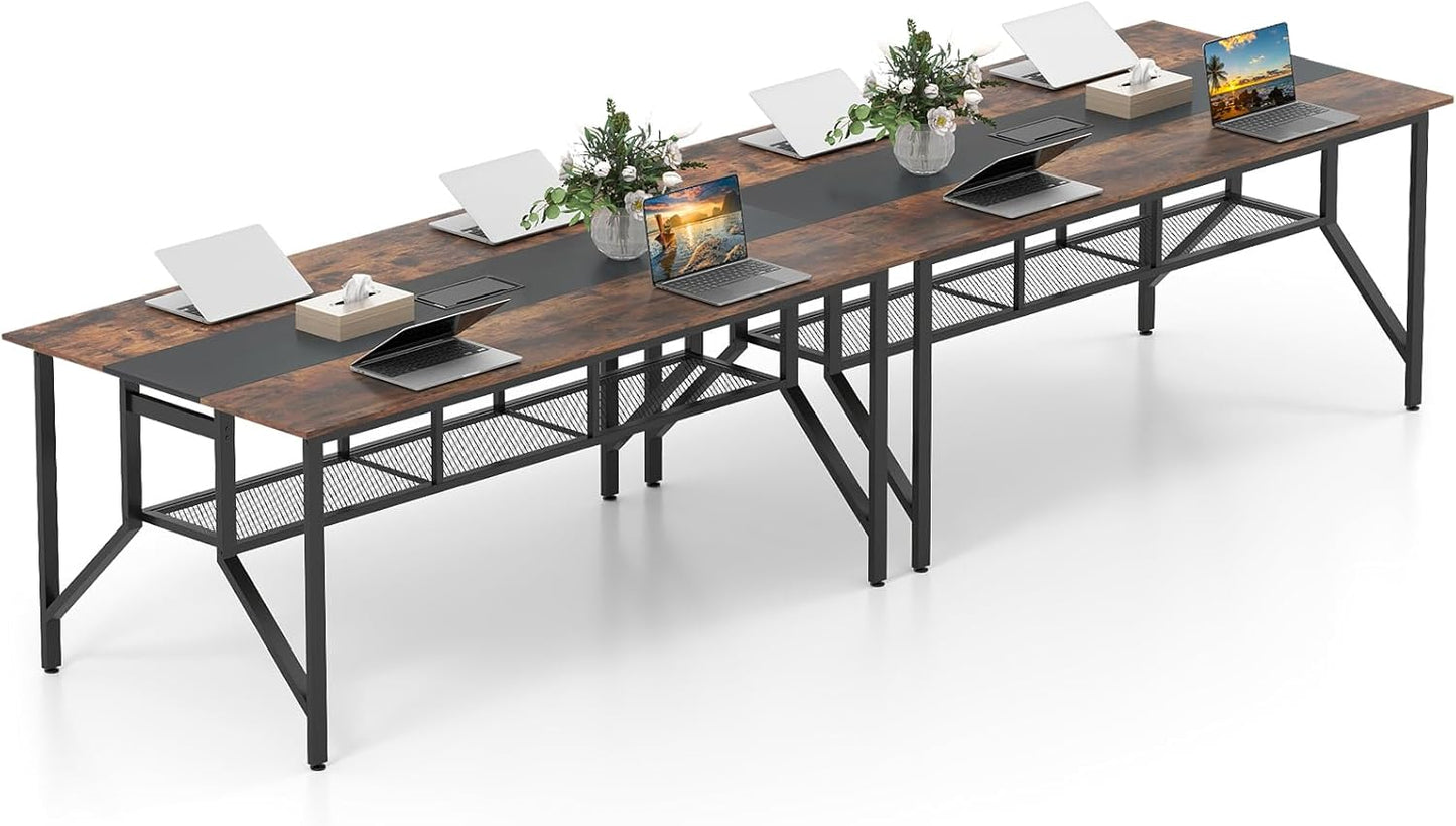 Tangkula 6 FT Rectangular Conference Table with Mesh Storage Shelf & Cable Grommet