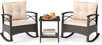 Tangkula 3 Piece Rattan Rocker Bistro Set with Double-Tier Side Table for Porch Balcony Backyard