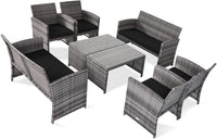 Tangkula 4/8 PCS Wicker Patio Conversation Set, Outdoor Rattan Sofas with Table Set