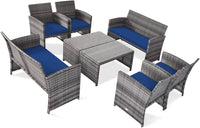 Tangkula 4/8 PCS Wicker Patio Conversation Set, Outdoor Rattan Sofas with Table Set