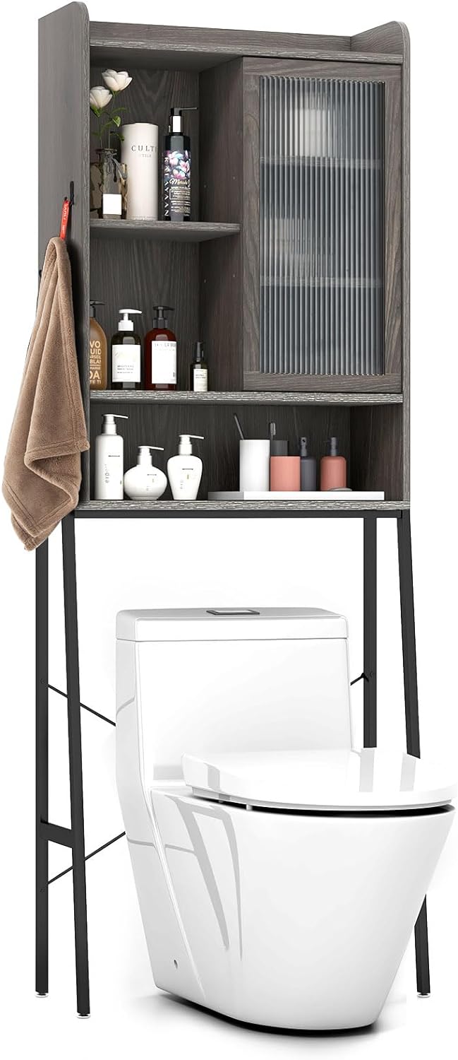 Tangkula Over The Toilet Storage Cabinet, Bathroom Space Saver Organizer Above Toilet with Double Doors & Metal Frame