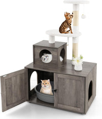 Tangkula Litter Box Enclosure with Cat Tree Tower, 2-in-1 Hidden Cat Washroom with Cat Condo