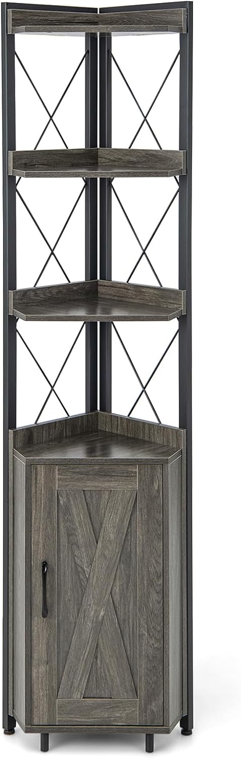 Tangkula Tall Corner Storage Cabinet, 71" Industrial 6 Tier Storage Shelf w/Door Cabinet