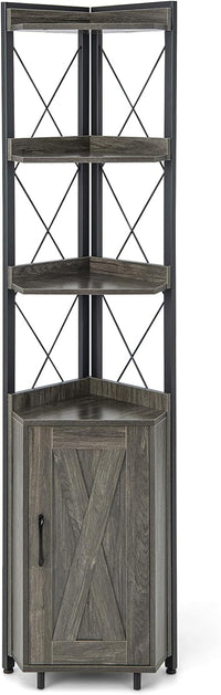Tangkula Tall Corner Storage Cabinet, 71" Industrial 6 Tier Storage Shelf w/Door Cabinet