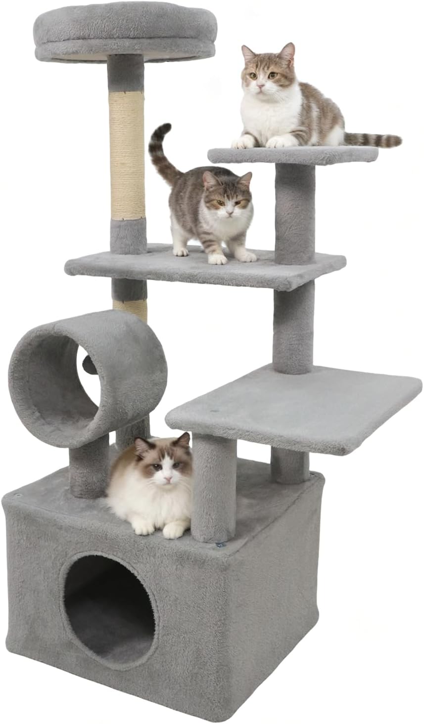 Tangkula Arbre à chat multi-niveaux de 122 cm avec grande niche et 3 plateformes de saut