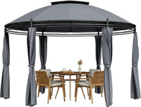 Tangkula 11.5x11.5 ft Round Patio Gazebo, 2-Tier Dome Gazebo with Removable Side Curtains