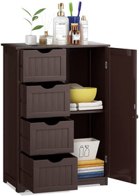 Bathroom Floor Cabinet, Free Standing Storage Cabinet with 4 Drawers & Single Door, 22 x 12 x 32 Inches