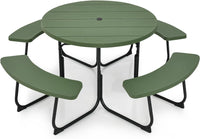 Tangkula 8 Person Picnic Table, Outdoor Round Picnic Table with 4 Built-in Benches, Umbrella Hole