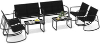 Tangkula Outdoor Rocking Bistro Set with Rocking Chairs Loveseat & Glass Coffee Table