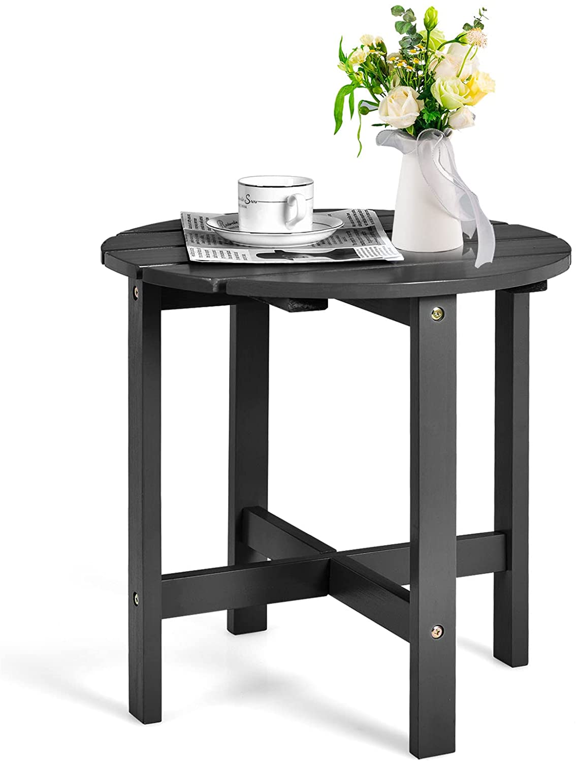 Round Outdoor Side Table, 18 Inch, for Lawn Garden Balcony Backyard Living Room