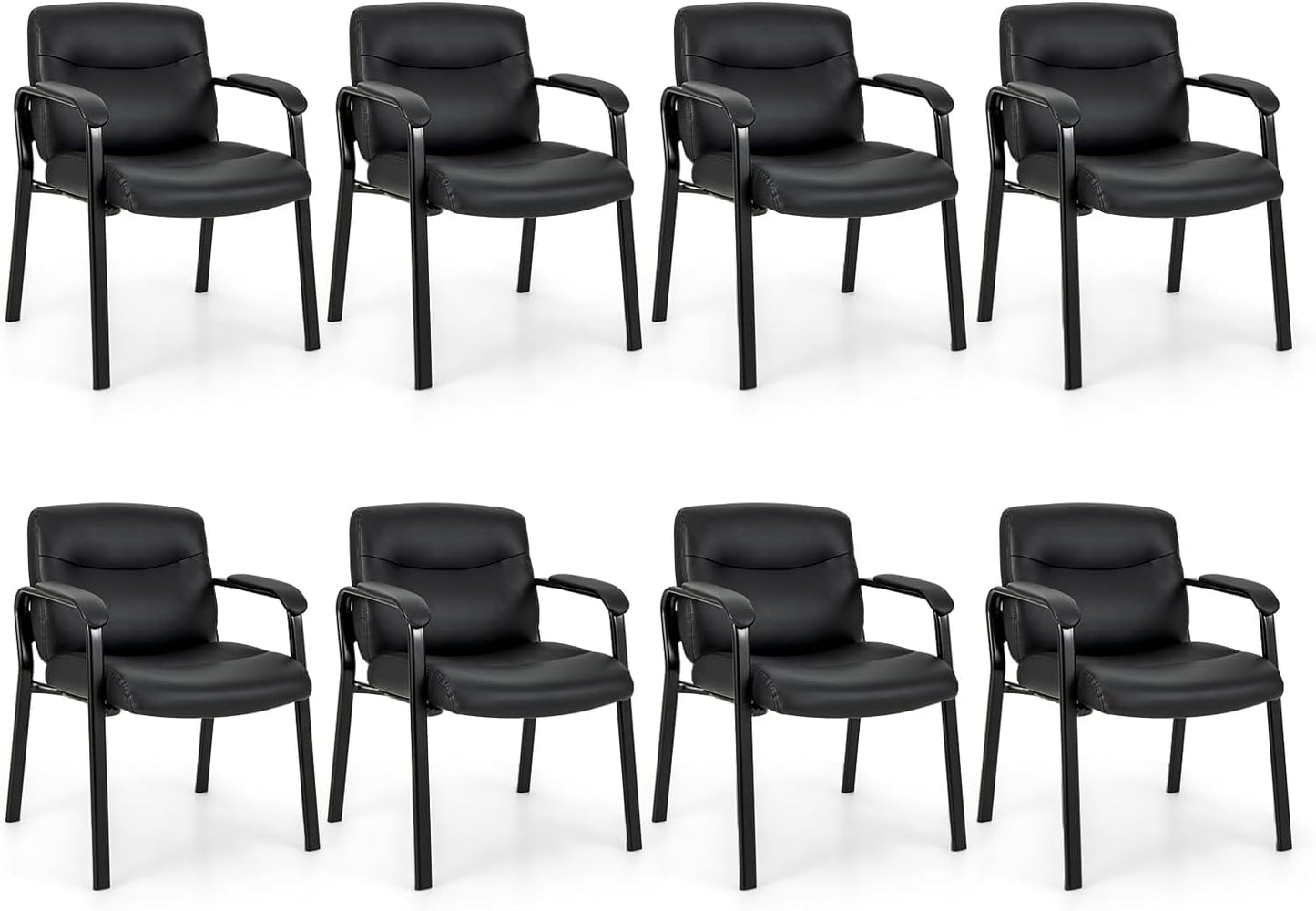 Tangkula Waiting Room Chairs, Upholstered PU Leather Conference Room Chairs with Padded Armrests, Black