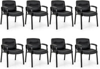 Tangkula Waiting Room Chairs, Upholstered PU Leather Conference Room Chairs with Padded Armrests, Black