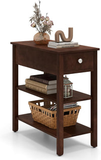 Tangkula Narrow End Table Set 24.5”H Farmhouse Side Table with Drawer