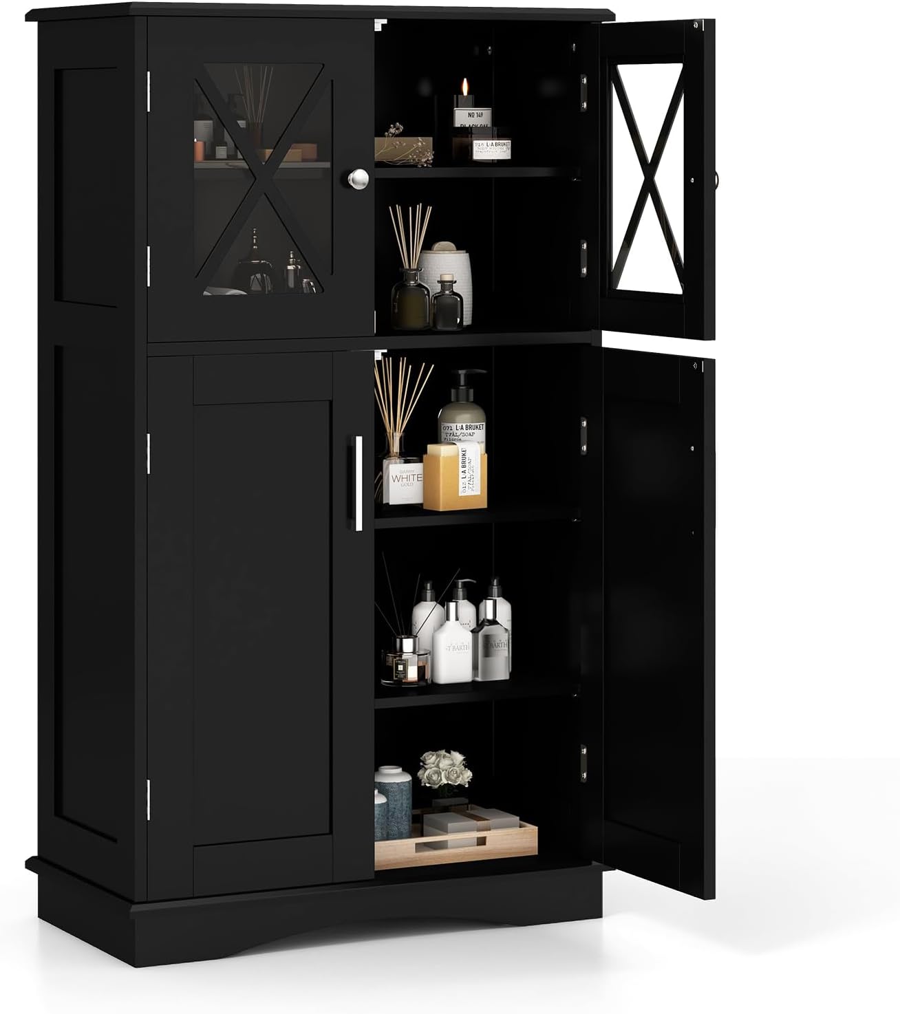 Tangkula Bathroom Storage Cabinet, Freestanding Floor Cabinet