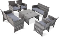 Tangkula 4/8 PCS Wicker Patio Conversation Set, Outdoor Rattan Sofas with Table Set