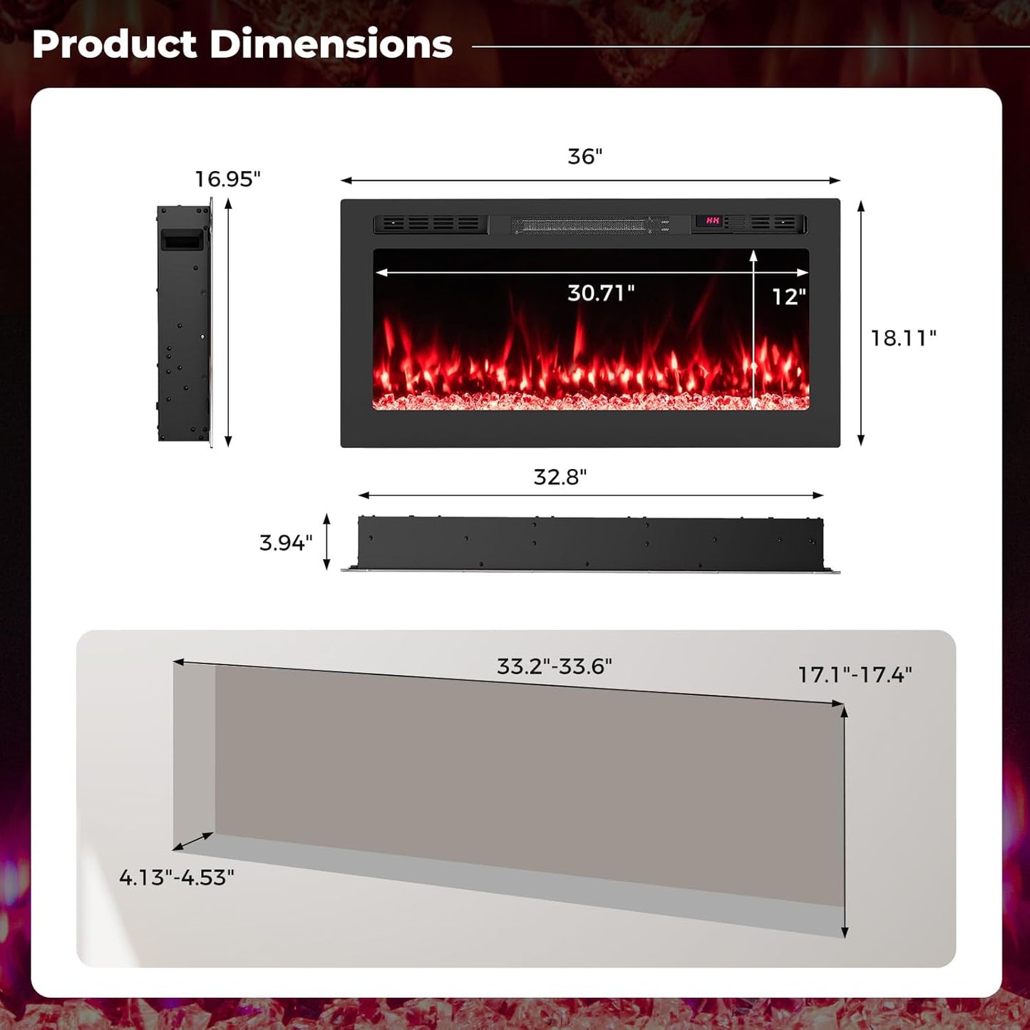 Tangkula 36" Wi-Fi Enabled Electric Fireplace
