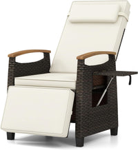 Tangkula Patio Wicker Recliner Chair, Rattan Lounge Chair w/Adjustable Backrest & Footrest