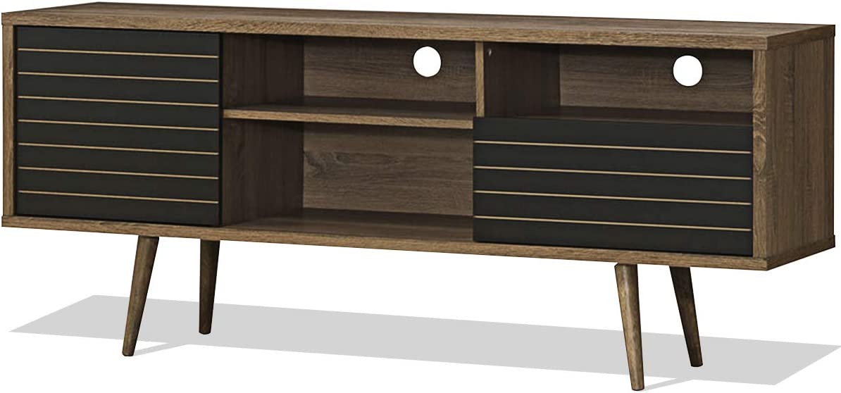 Tangkula Mid-Century Modern TV Stand for TVs up to 65 Inch, Wooden TV Console Table with Storage Shelves