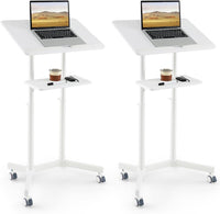 Tangkula Mobile Lectern Podium, Height-Adjustable Rolling Laptop cart with Tilting Top, Storage Tray & Cup Holder