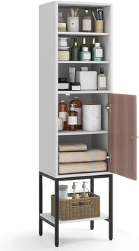 Tangkula Tall Bathroom Storage Cabinet with 1 Door and 4 Shelves, 57" H Narrow Floor Cabinet with Adjustable Shelves