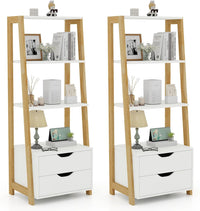 Tangkula Ladder Shelf Bookcase, Free Standing 4-Tier Bookshelf with 2 Storage Drawers