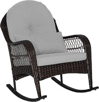 Patio Wicker Rocking Chair, Outdoor PE Rattan Rocker with Seat and Back Cushion