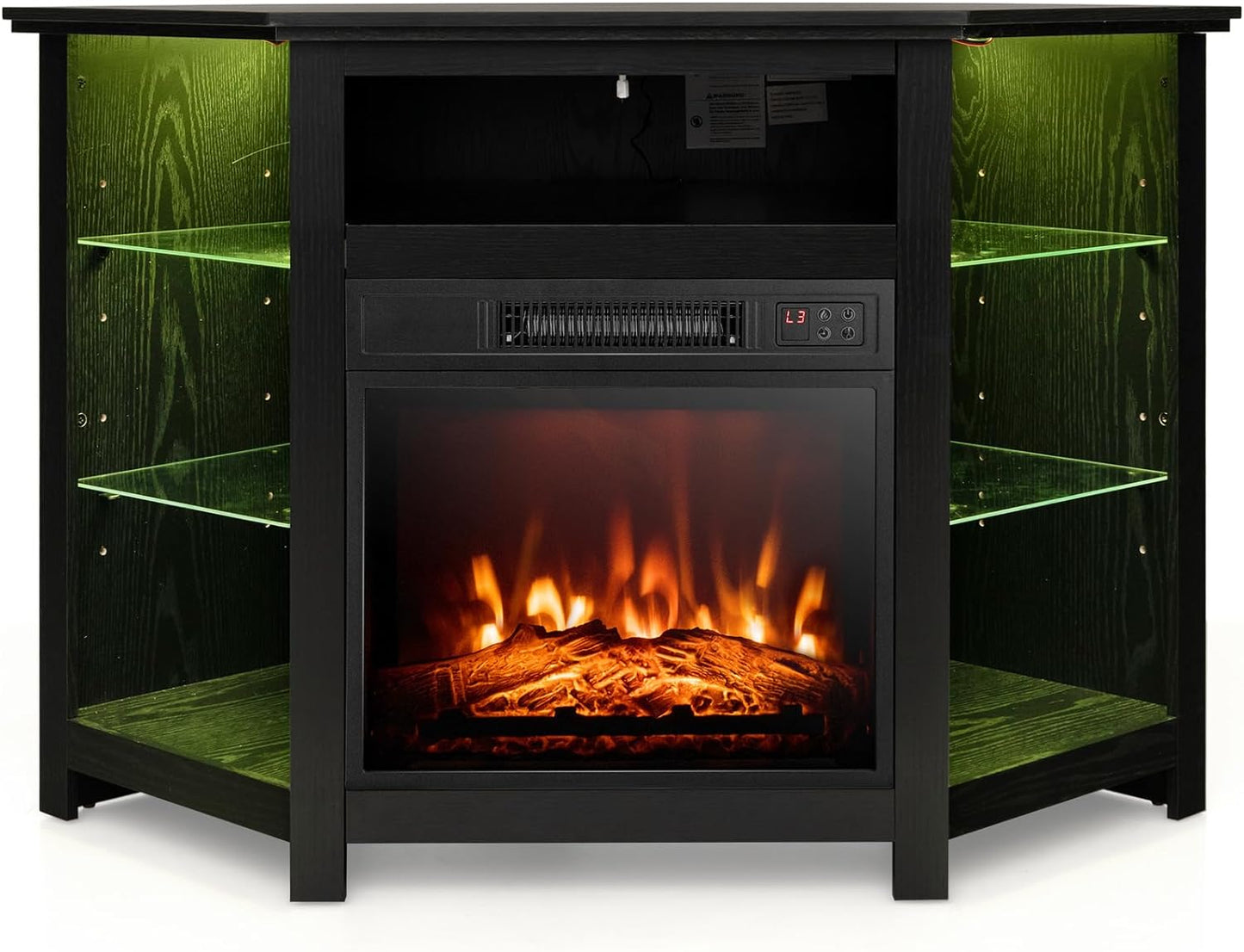 Tangkula Fireplace Corner TV Stand with LED Lights & Smart APP Control for 50 Inches TV
