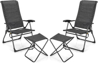 Tangkula Folding Patio Chairs, Set of 2 Outdoor Dining Chairs & Ottomans, Lawn Chairs with 7-Level Adjustable Backrest