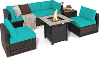 Ensemble de meubles de patio 7 pièces Tangkula avec table brasero, table brasero au propane 30 pouces 50 000 BTU