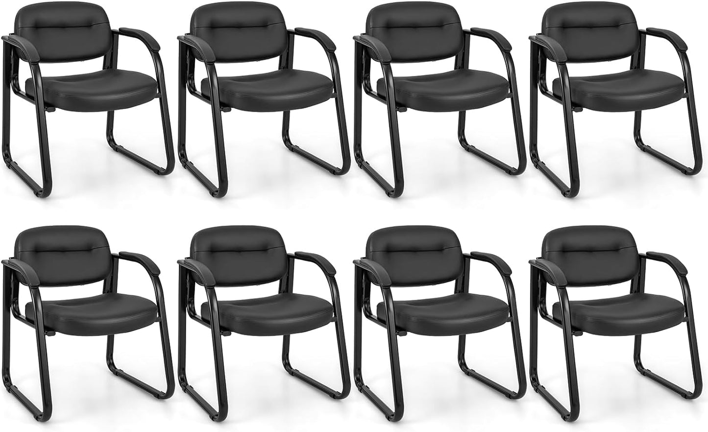 Tangkula Waiting Room Guest Chairs, Office Reception Chairs with Sled Base & Padded Arm Rest (Black)
