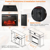 Tangkula Electric Fireplace Insert, Freestanding & Recessed Electric Fireplace Heater with Remote Control