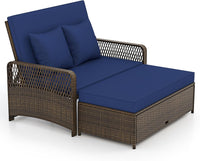 Tangkula Patio Adjustable Wicker Daybed, Rattan Loveseat & Storage Ottoman w/ 4-Level Backrest & Soft Cushions