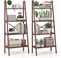 Tangkula 4 Tier Bamboo Ladder Bookshelf, Freestanding Plant Display Stand