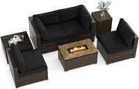 Tangkula 7 Pieces Outdoor Sectional Sofa Set Set with 32” Fire Pit Table and Propane Tank Cover