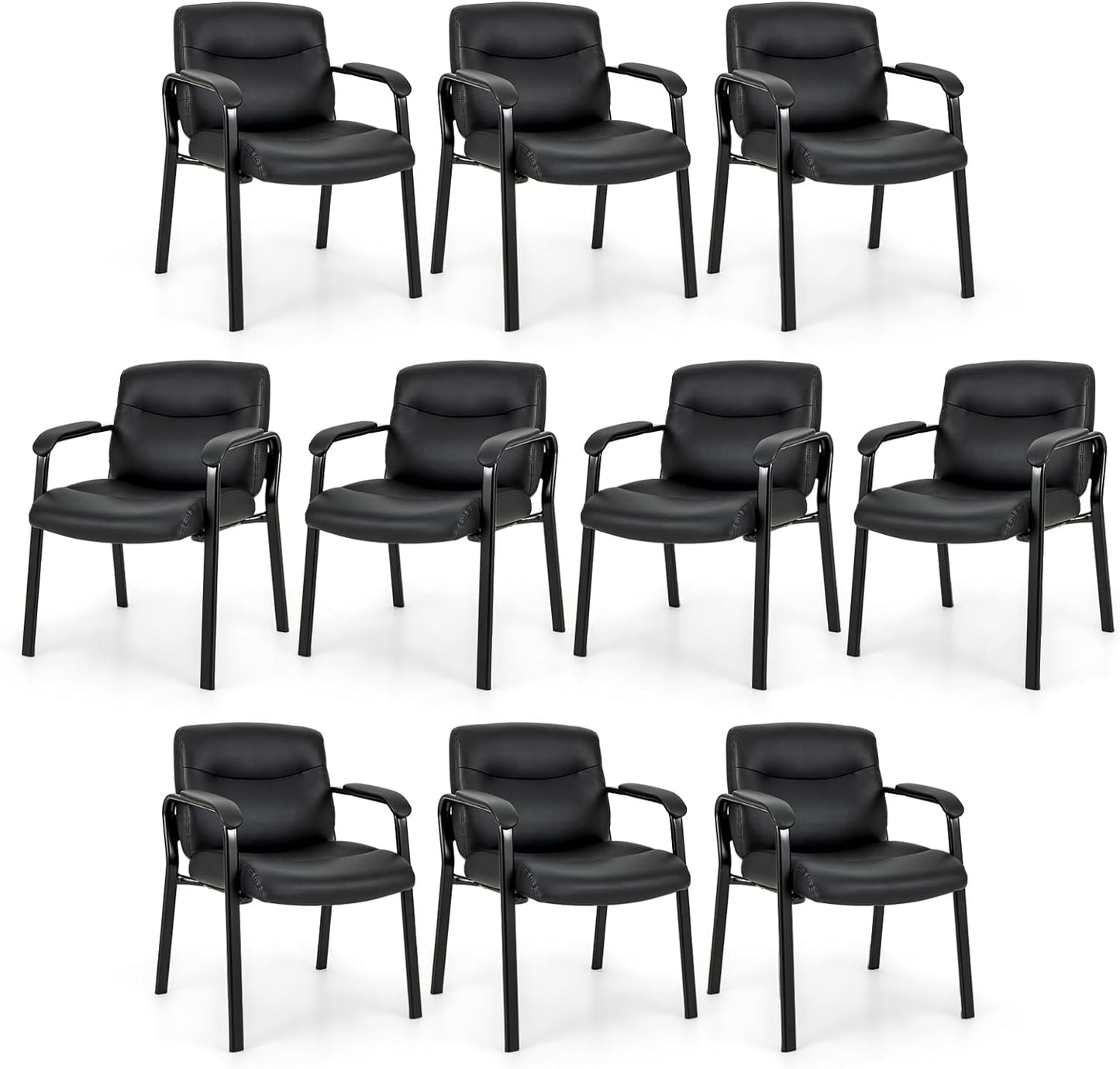 Tangkula Waiting Room Chairs, Upholstered PU Leather Conference Room Chairs with Padded Armrests, Black