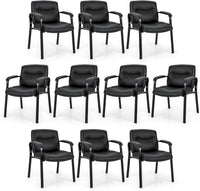 Tangkula Waiting Room Chairs, Upholstered PU Leather Conference Room Chairs with Padded Armrests, Black