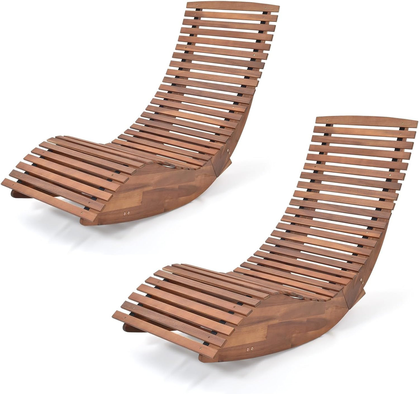 Chaise à bascule d'extérieur Tangkula en bois d'acacia, fauteuil à bascule de véranda avec siège à lattes élargi et dossier haut