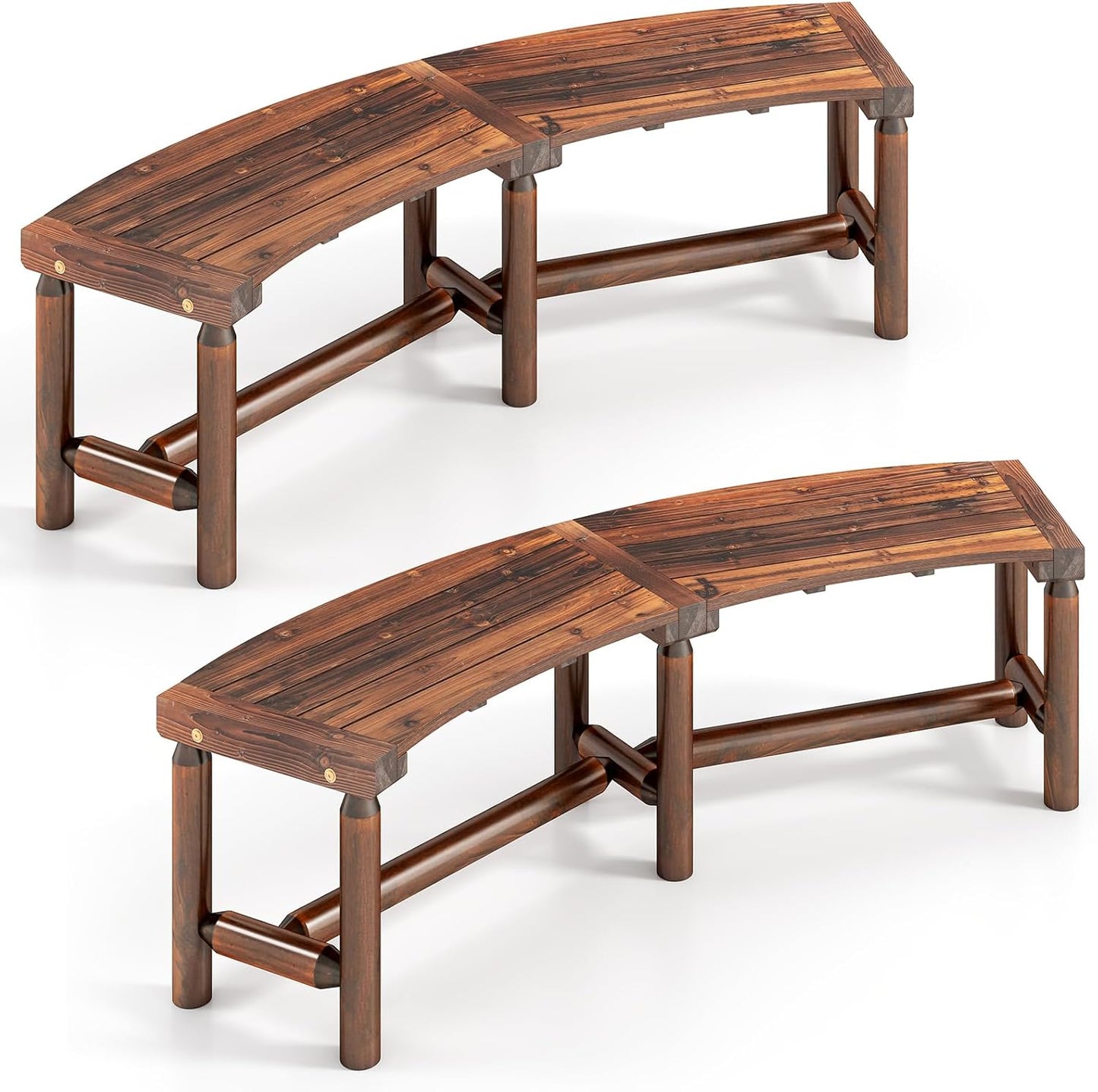 Tangkula Banc Courbé de Patio, Banc de Foyer en Bois Massif, Causeuse d'Extérieur sans Dossier