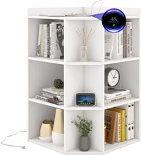 Tangkula 9 Cube Corner Bookshelf with Charging Station, 90 Degree Corner Cabinet w/2 USB Ports & 4 Outlets