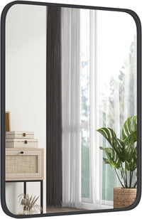 Tangkula Black Circle Bathroom Mirror 24", Round Wall Mirror w/Explosion-Proof Film, Steel Frame